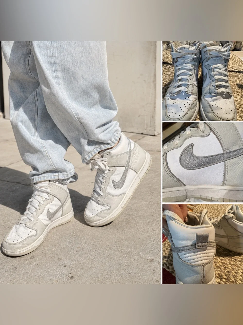 Nike Dunk High Silver Glitter Swoosh Women’s 8 White Gray FJ4578-100